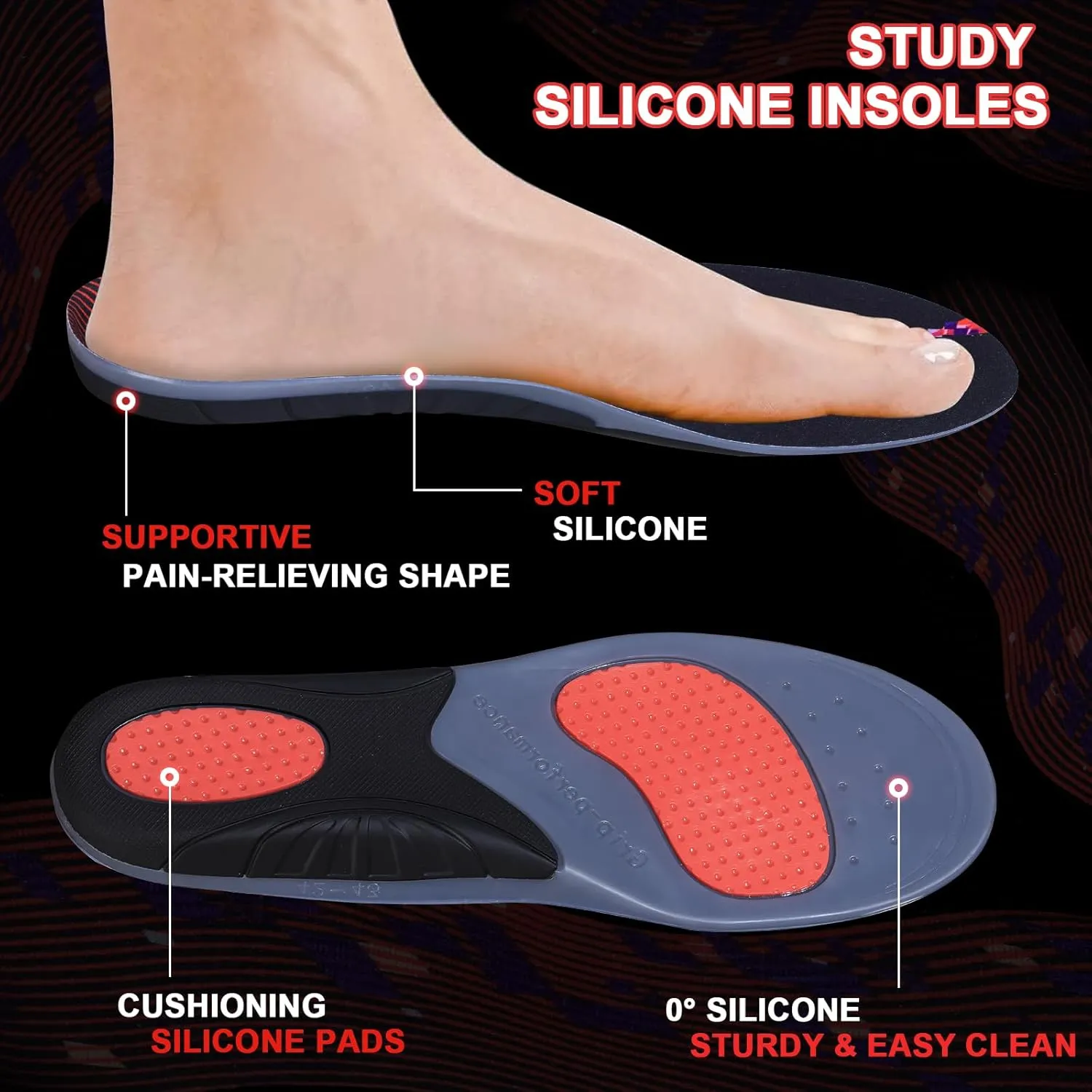 220 lbs Plantar Fasciitis Insoles Arch Support Inserts for Men Women Soft Silicone Shock Absorption Shoes Inserts for Foot Pain Relief - Work Boot Shoe Insole - Standing All Day Heavy Duty Support