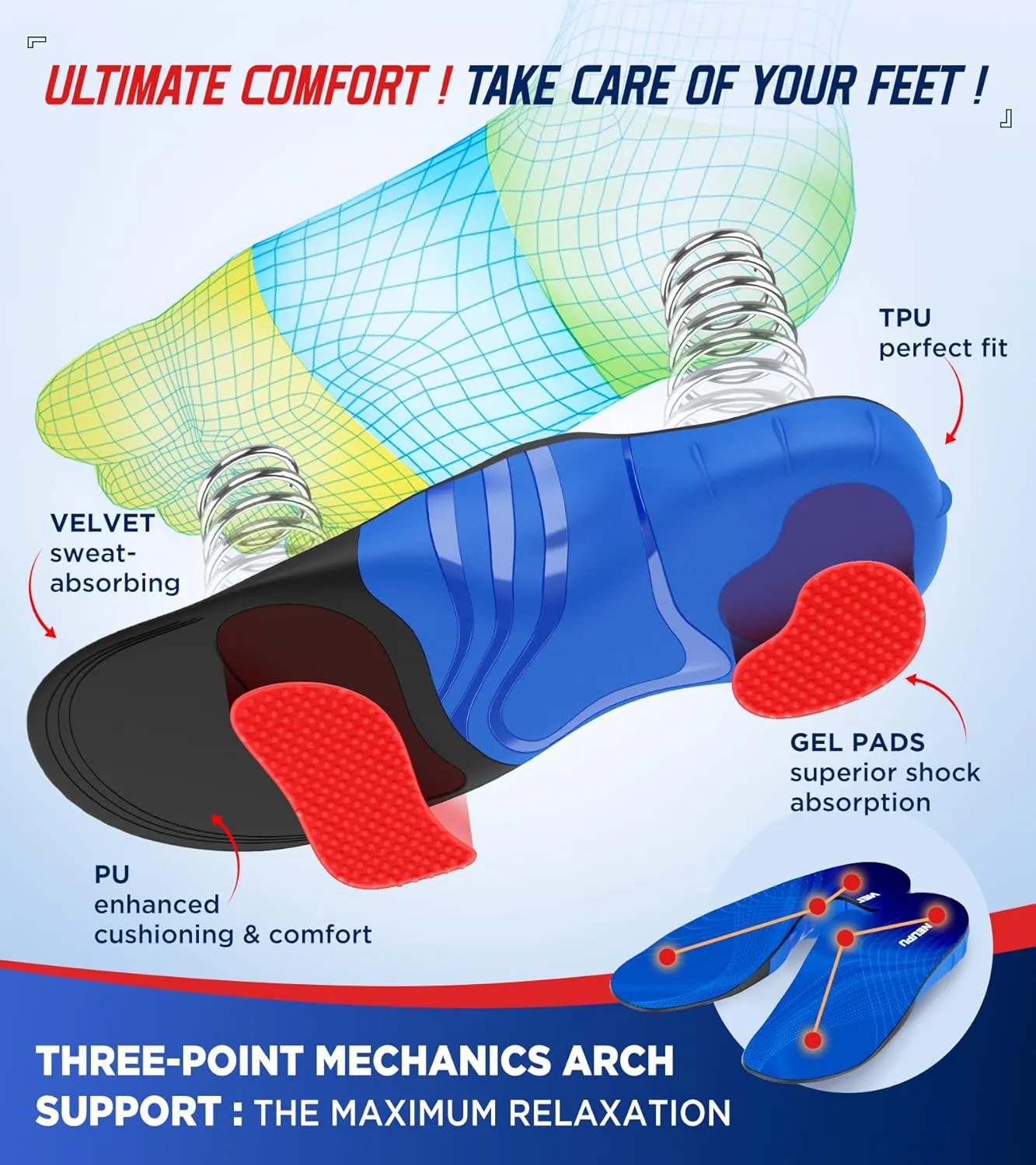 240 lbs Heavy Duty High Arch Support Orthotic Insoles for Plantar Fasciitis Pain Relief - For Men, Women, Work Boots, Shoes