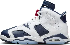 Air Jordan 6 Retro Big Kids' Shoes (384665-164, White/Midnight Navy/Varsity Red) Size 4.5