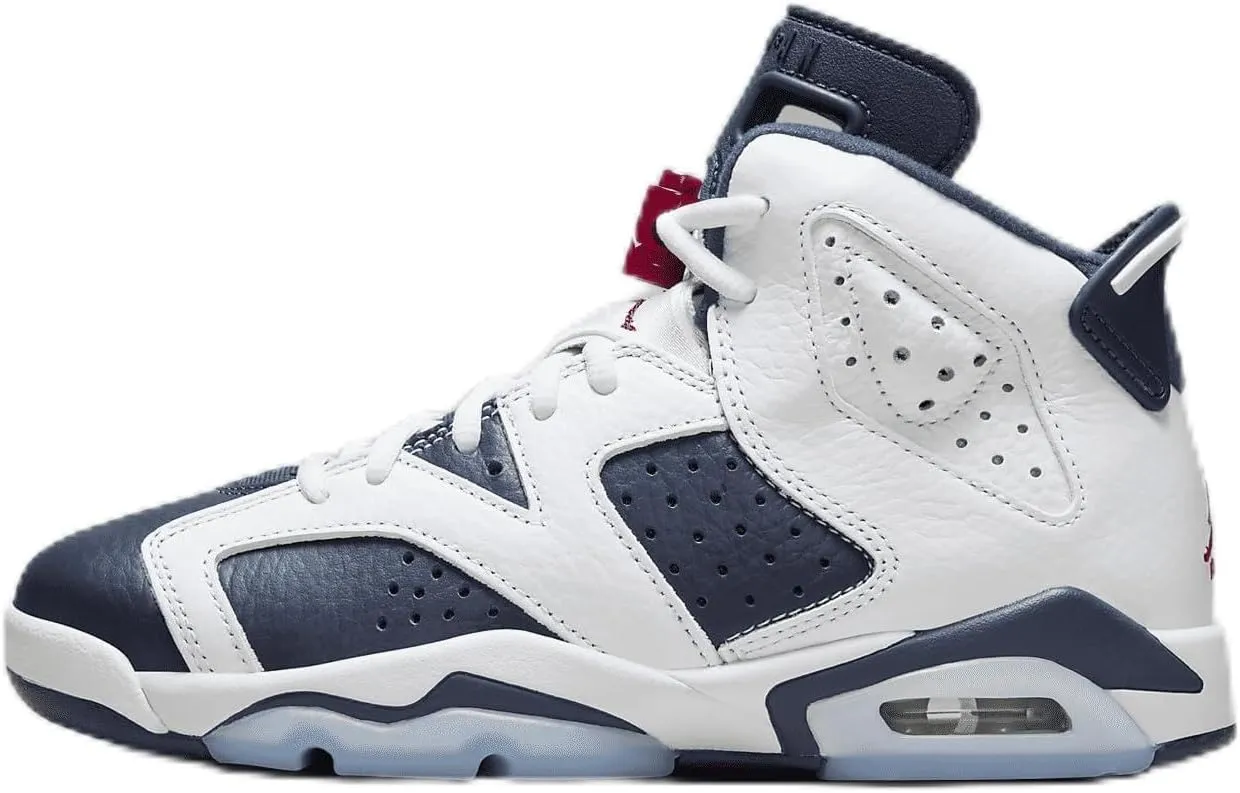 Air Jordan 6 Retro Big Kids' Shoes (384665-164, White/Midnight Navy/Varsity Red) Size 5