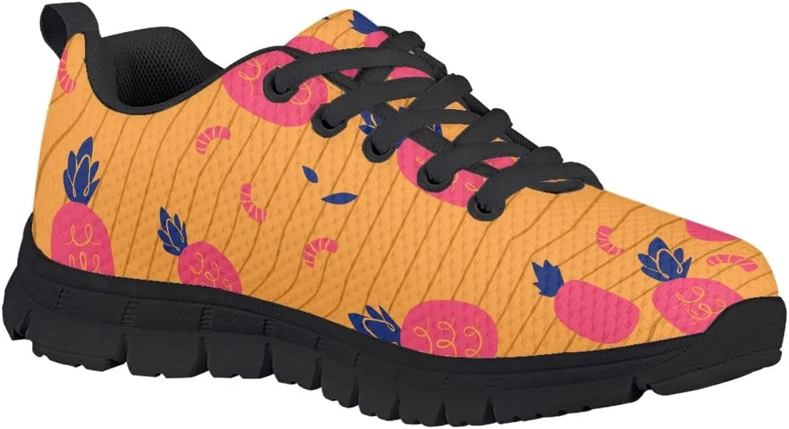 AmzPrint Pineapple Print Unisex-Child Mesh Comfy Tennis Walking Shoes Lace Up Low-Top Little Girls Running Shoes Size 1 Green