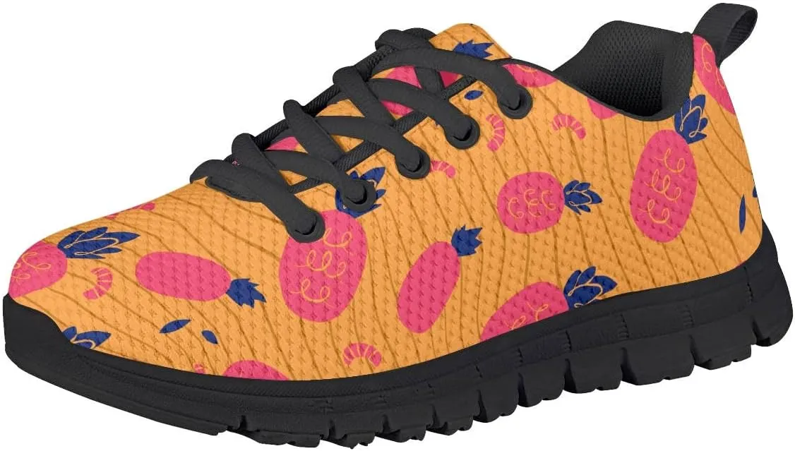 AmzPrint Pineapple Print Unisex-Child Mesh Comfy Tennis Walking Shoes Lace Up Low-Top Little Girls Running Shoes Size 1 Green
