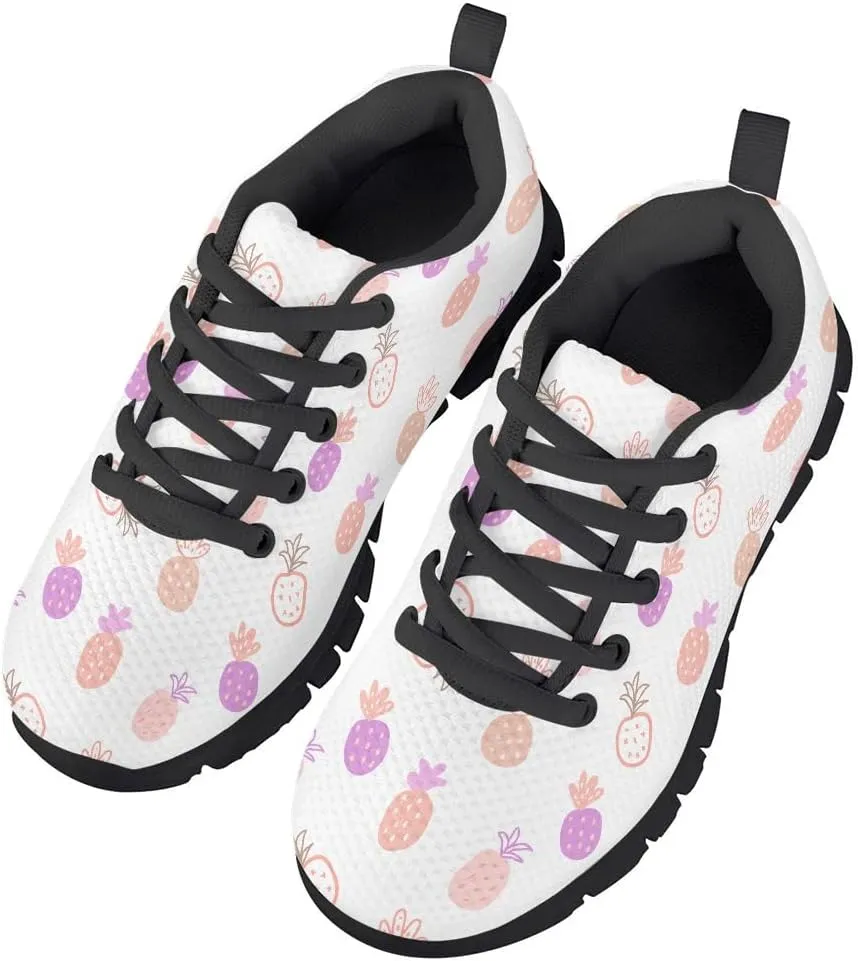 AmzPrint Pineapple Print Unisex-Child Mesh Comfy Tennis Walking Shoes Lace Up Low-Top Little Girls Running Shoes Size 1 Green