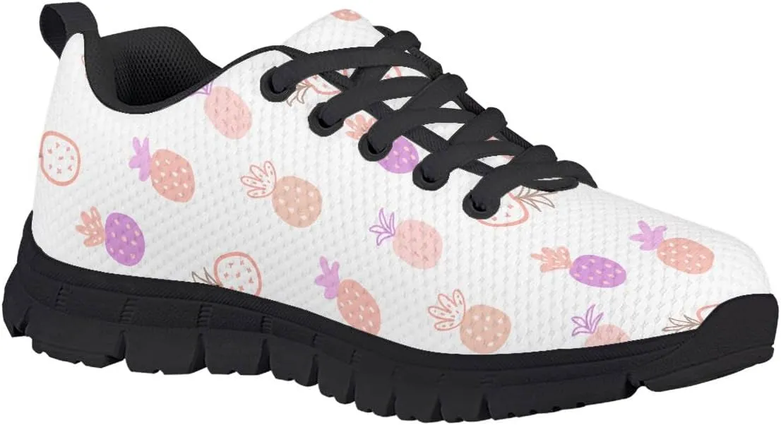 AmzPrint Pineapple Print Unisex-Child Mesh Comfy Tennis Walking Shoes Lace Up Low-Top Little Girls Running Shoes Size 1 Green