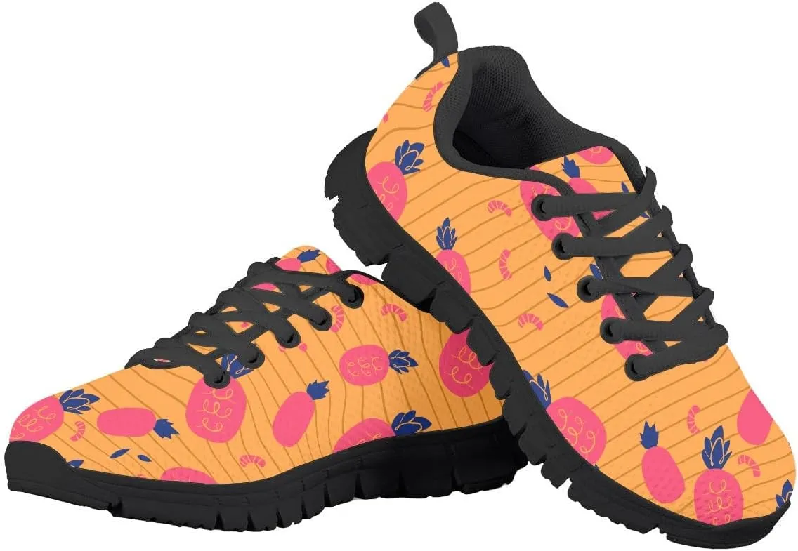 AmzPrint Pineapple Print Unisex-Child Mesh Comfy Tennis Walking Shoes Lace Up Low-Top Little Girls Running Shoes Size 1 Green