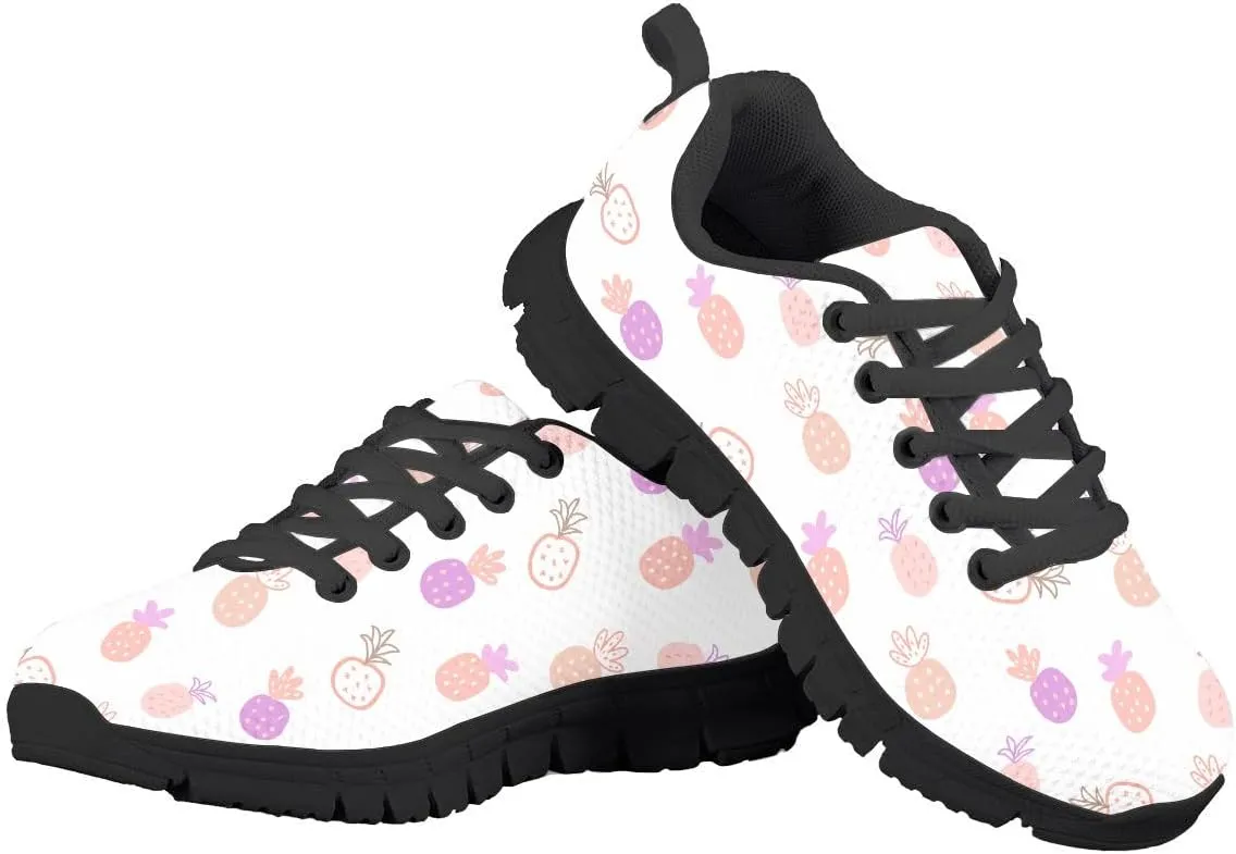 AmzPrint Pineapple Print Unisex-Child Mesh Comfy Tennis Walking Shoes Lace Up Low-Top Little Girls Running Shoes Size 1 Green