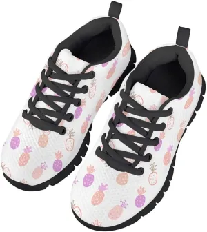AmzPrint Pineapple Print Unisex-Child Mesh Comfy Tennis Walking Shoes Lace Up Low-Top Little Girls Running Shoes Size 1 Green