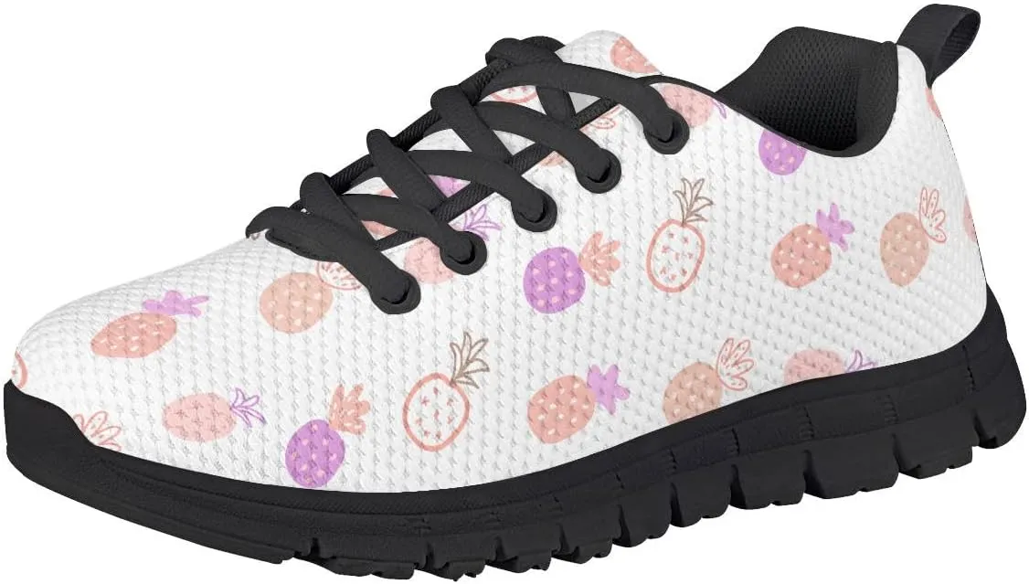 AmzPrint Pineapple Print Unisex-Child Mesh Comfy Tennis Walking Shoes Lace Up Low-Top Little Girls Running Shoes Size 1 Green