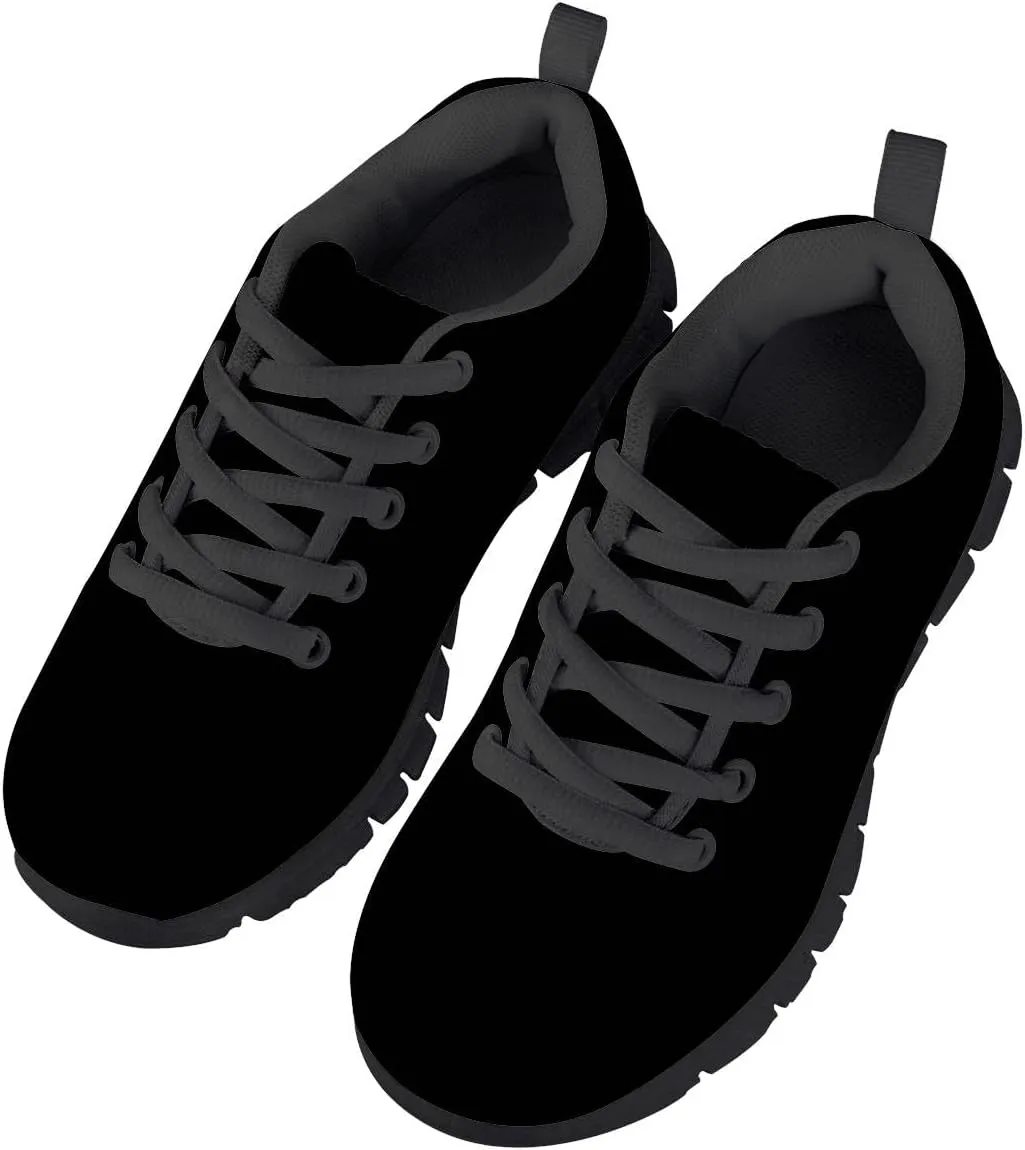 AmzPrint Unisex-Child Low Top Platform Air Cushion Black Sneakers Lace-Up Breathable Athletic Boys Running Shoes Size 1