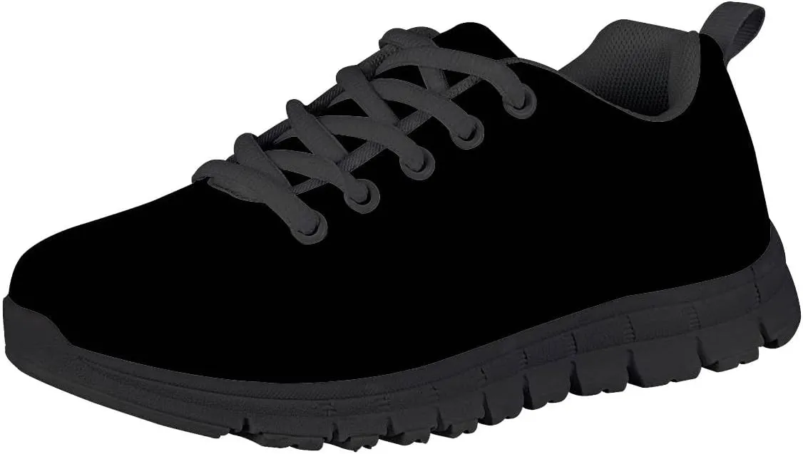 AmzPrint Unisex-Child Low Top Platform Air Cushion Black Sneakers Lace-Up Breathable Athletic Boys Running Shoes Size 1