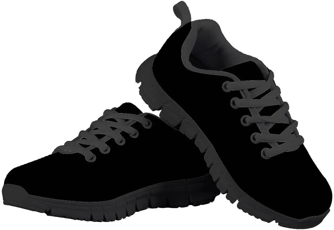 AmzPrint Unisex-Child Low Top Platform Air Cushion Black Sneakers Lace-Up Breathable Athletic Boys Running Shoes Size 1