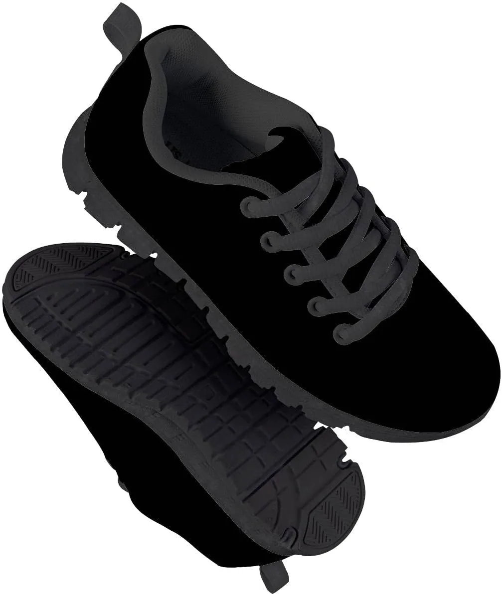 AmzPrint Unisex-Child Low Top Platform Air Cushion Black Sneakers Lace-Up Breathable Athletic Boys Running Shoes Size 1