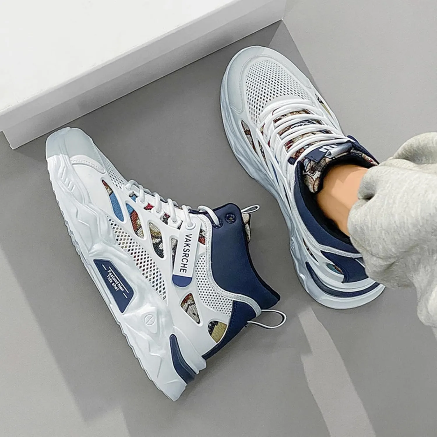 and Breathable Wide Basketball Shoes for Men, Also Ideal for Running and Walking. Extra Wide High - top Sneakers with Ankle Support, Combining Trend and Comfort (Blue,10)