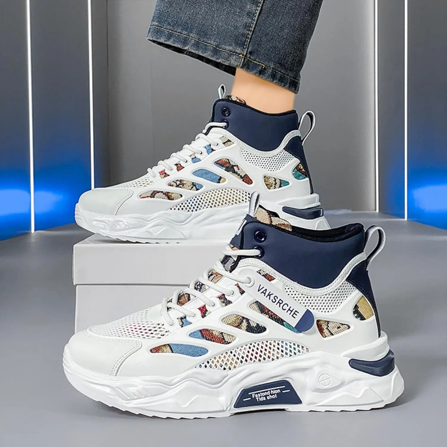 and Breathable Wide Basketball Shoes for Men, Also Ideal for Running and Walking. Extra Wide High - top Sneakers with Ankle Support, Combining Trend and Comfort (Blue,10)