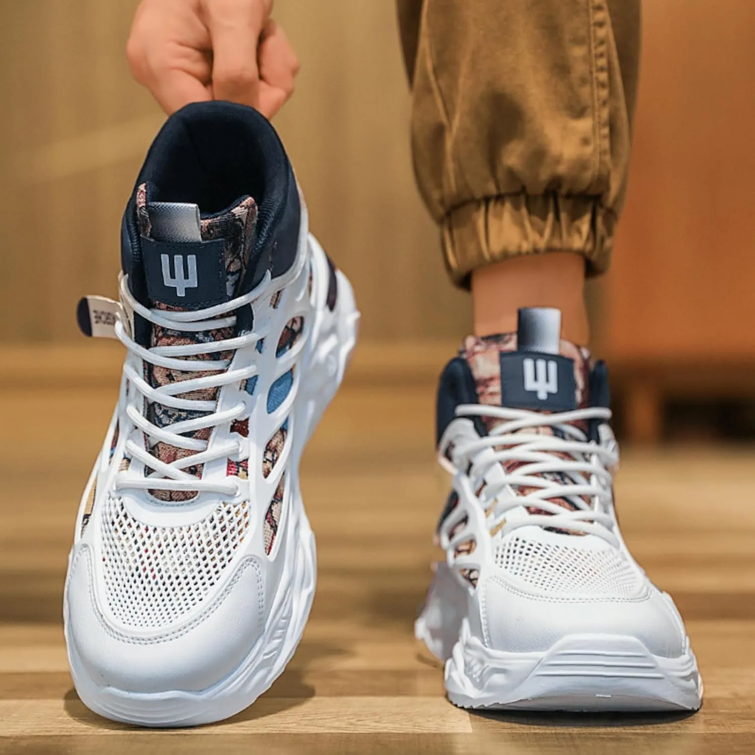 and Breathable Wide Basketball Shoes for Men, Also Ideal for Running and Walking. Extra Wide High - top Sneakers with Ankle Support, Combining Trend and Comfort (Blue,10)