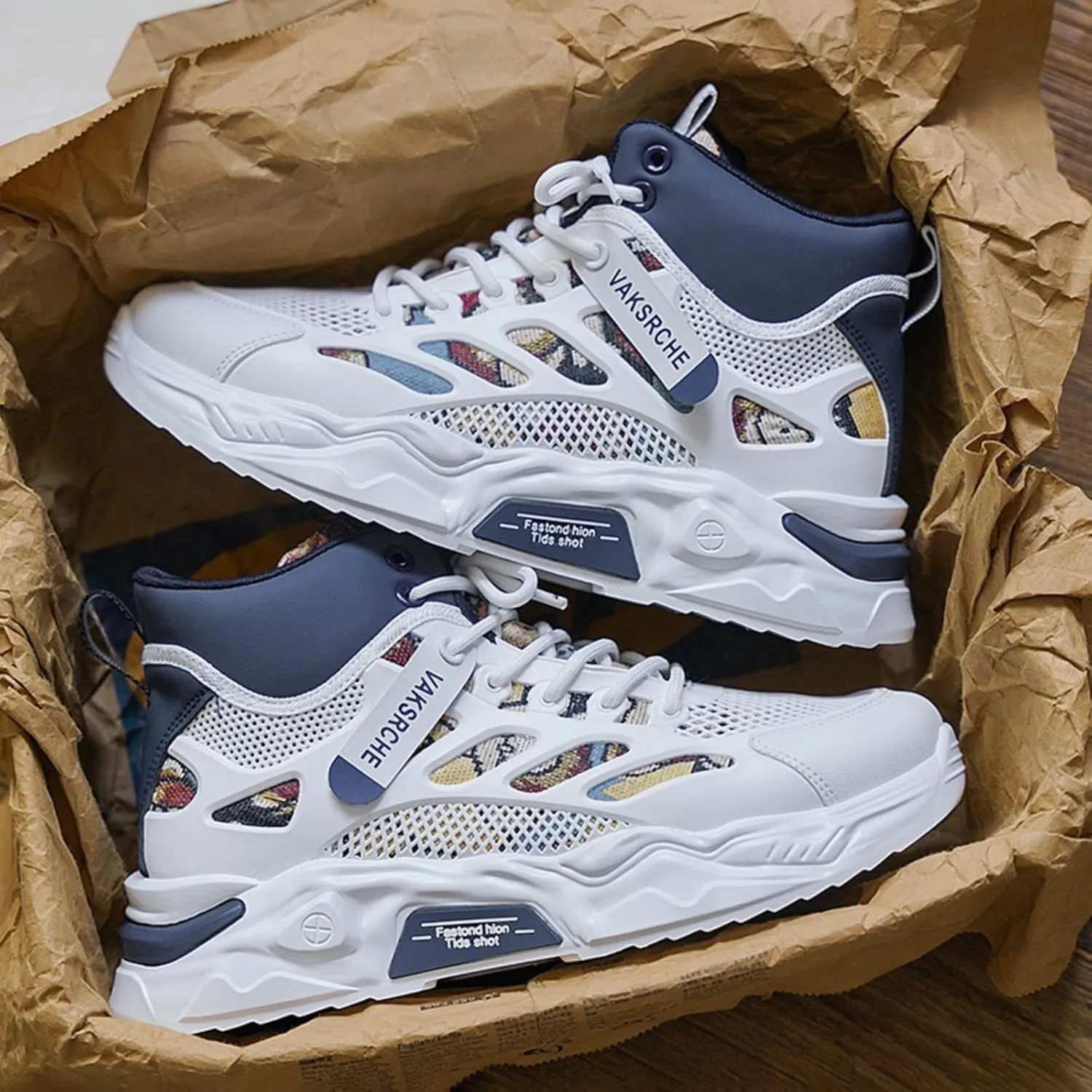 and Breathable Wide Basketball Shoes for Men, Also Ideal for Running and Walking. Extra Wide High - top Sneakers with Ankle Support, Combining Trend and Comfort Blue