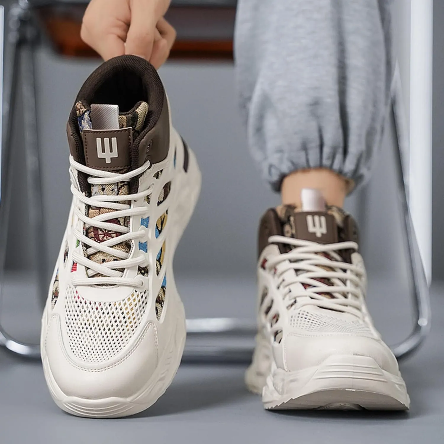 and Breathable Wide Basketball Shoes for Men, Also Ideal for Running and Walking. Extra Wide High - top Sneakers with Ankle Support, Combining Trend and Comfort Blue