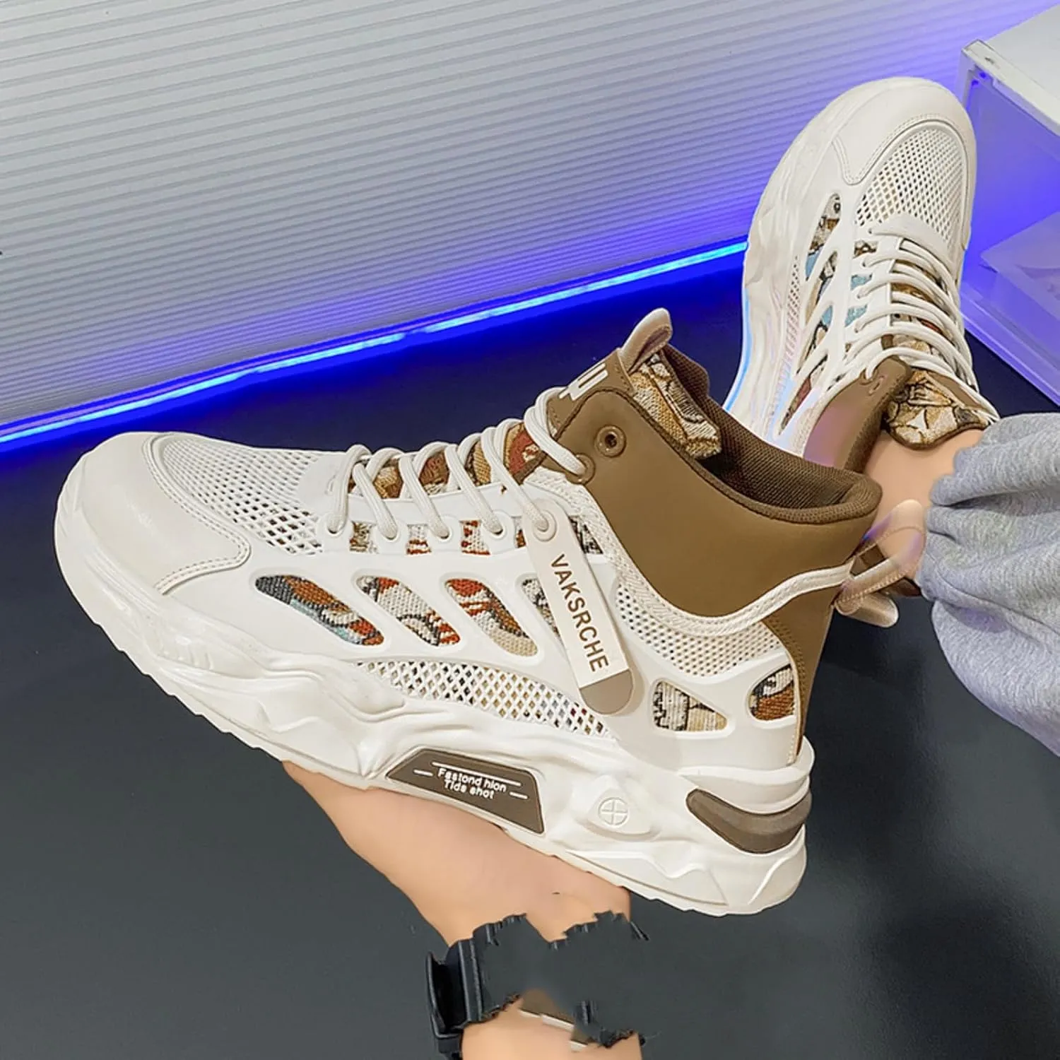 and Breathable Wide Basketball Shoes for Men, Also Ideal for Running and Walking. Extra Wide High - top Sneakers with Ankle Support, Combining Trend and Comfort Blue