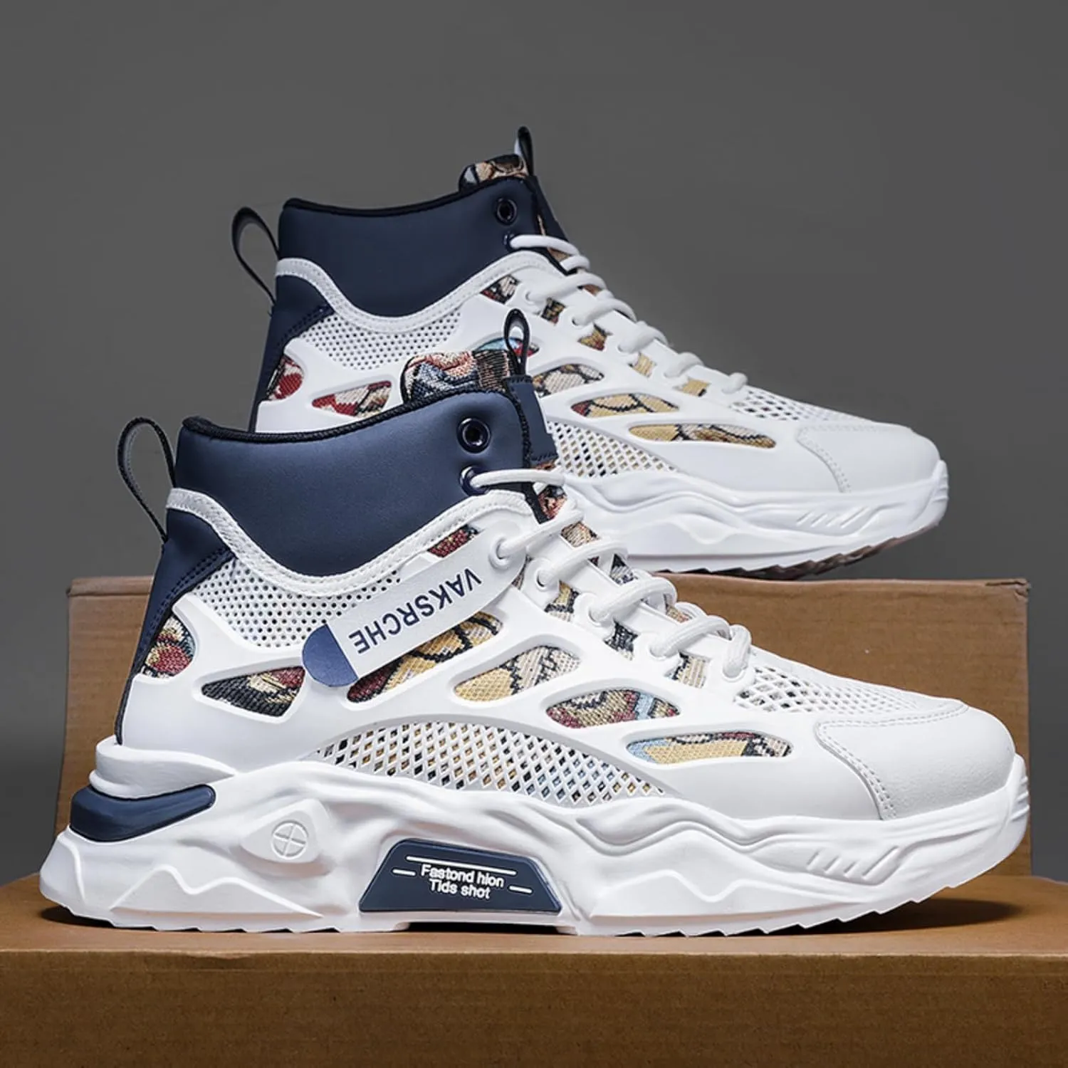 and Breathable Wide Basketball Shoes for Men, Also Ideal for Running and Walking. Extra Wide High - top Sneakers with Ankle Support, Combining Trend and Comfort Blue