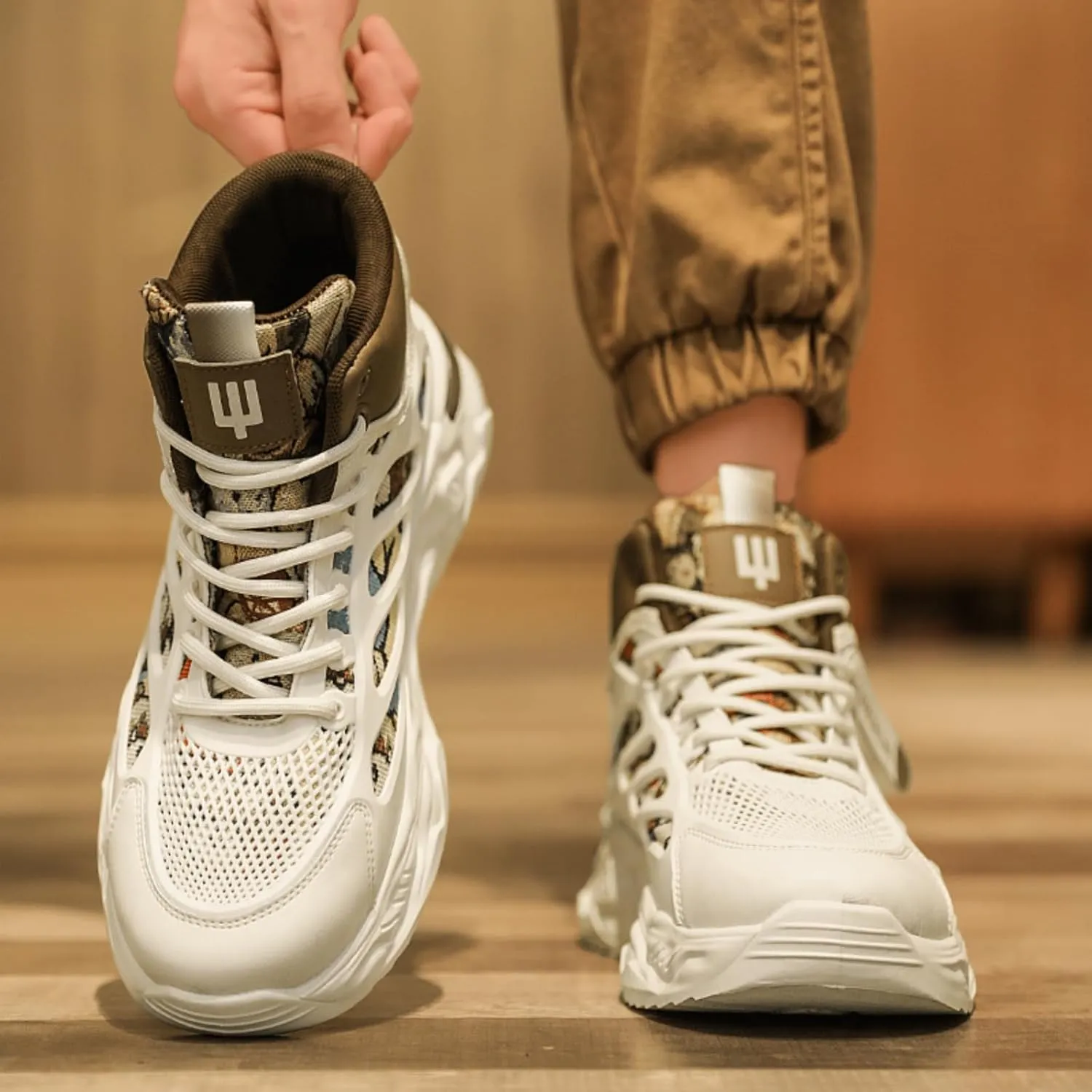 and Breathable Wide Basketball Shoes for Men, Also Ideal for Running and Walking. Extra Wide High - top Sneakers with Ankle Support, Combining Trend and Comfort Blue