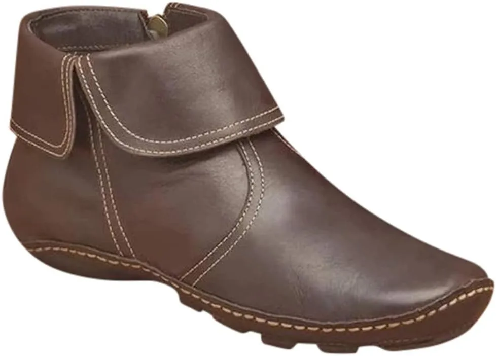 Ankle Boots for Women No Heel,2019 New Arch Support Booties Side Zip-up Vintage Leather Damping Shoes Flat Heel Booties