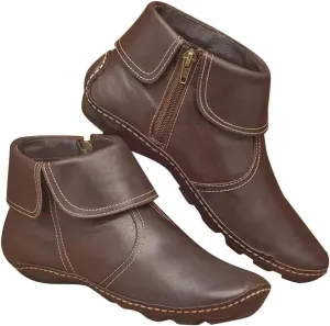 Ankle Boots for Women No Heel,2019 New Arch Support Booties Side Zip-up Vintage Leather Damping Shoes Flat Heel Booties