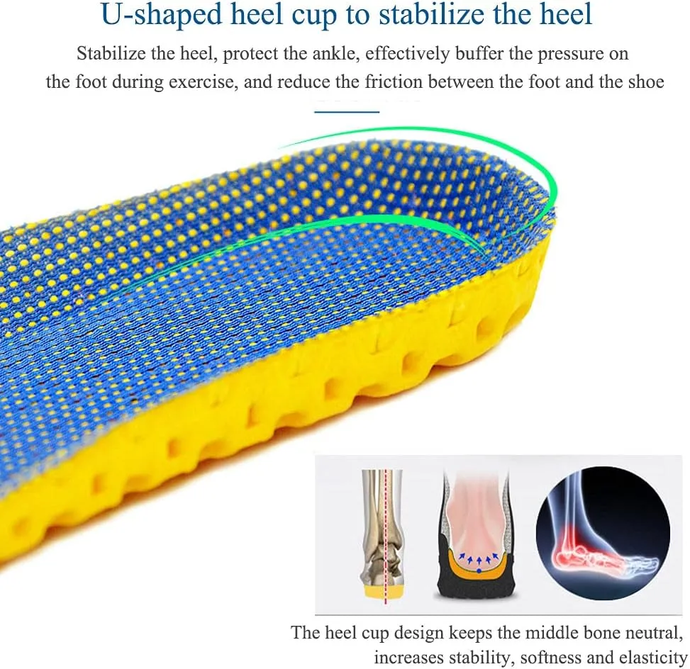 Athletic Cushioning Arch Support Shoe Insoles, Sore Soles Pain Relief Orthotics,Comfortable Shockproof Gel Shoe Insoles,Designed for Men and Women
