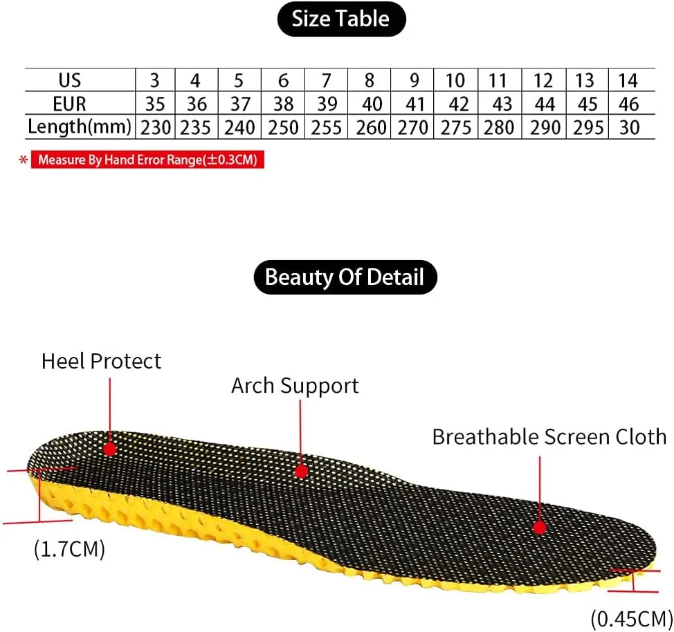 Athletic Cushioning Arch Support Shoe Insoles, Sore Soles Pain Relief Orthotics,Comfortable Shockproof Gel Shoe Insoles,Designed for Men and Women