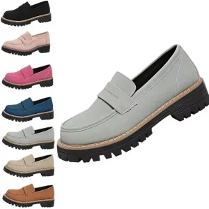 Bootara Loafers, 2025 New Women's Plus Size Casual Retro Suede Loafers with Chunky Heel Platform