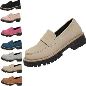 Bootara Loafers, 2025 New Women's Plus Size Casual Retro Suede Loafers with Chunky Heel Platform