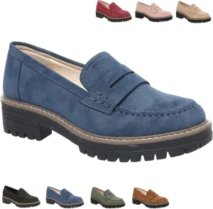 Bootara Loafers Women,Bootara Women's Plus Size Casual Retro Suede Loafers with Chunky Heel Platform,Comfort Shoes
