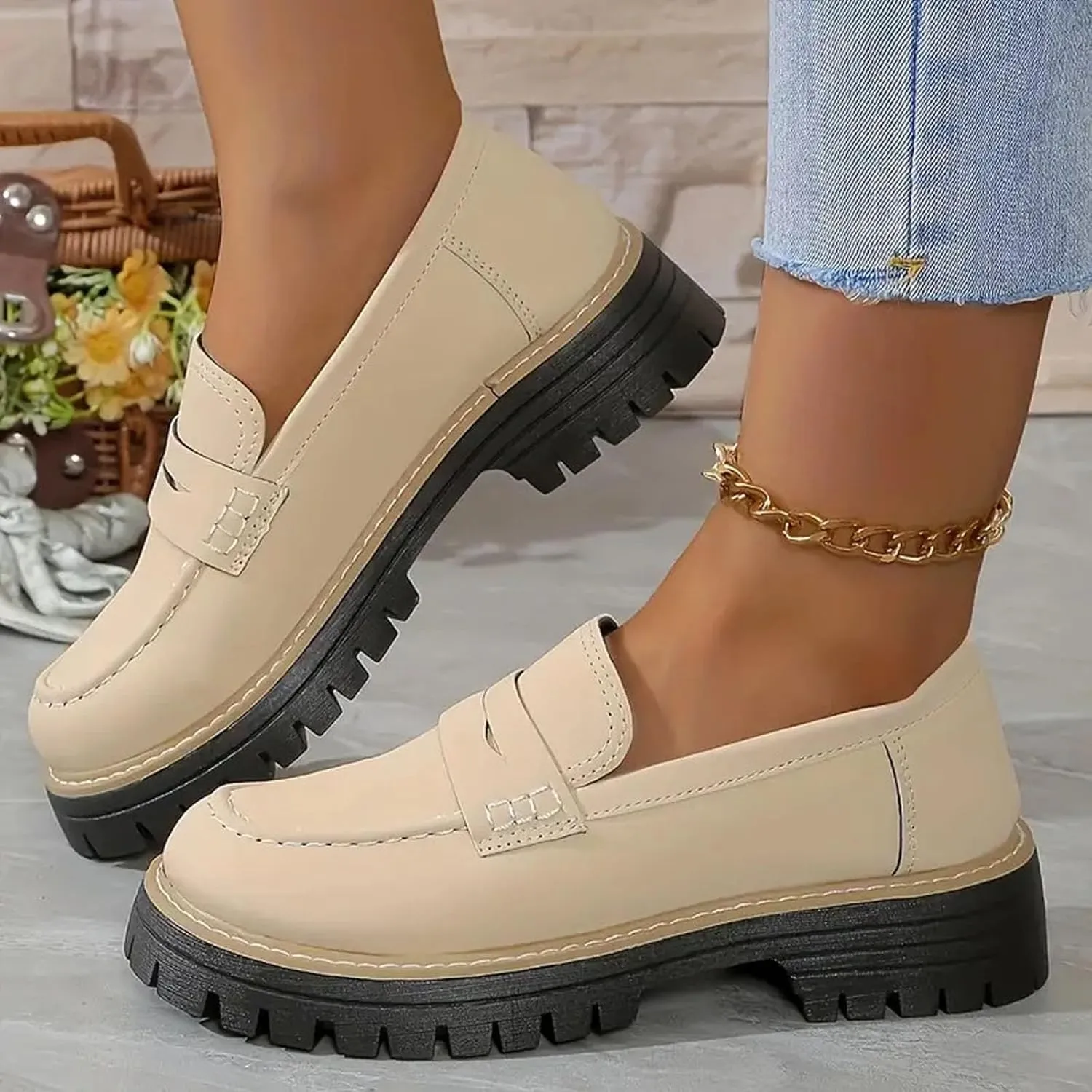Bootara Loafers Women,Bootara Women's Plus Size Casual Retro Suede Loafers with Chunky Heel Platform,Comfort Shoes