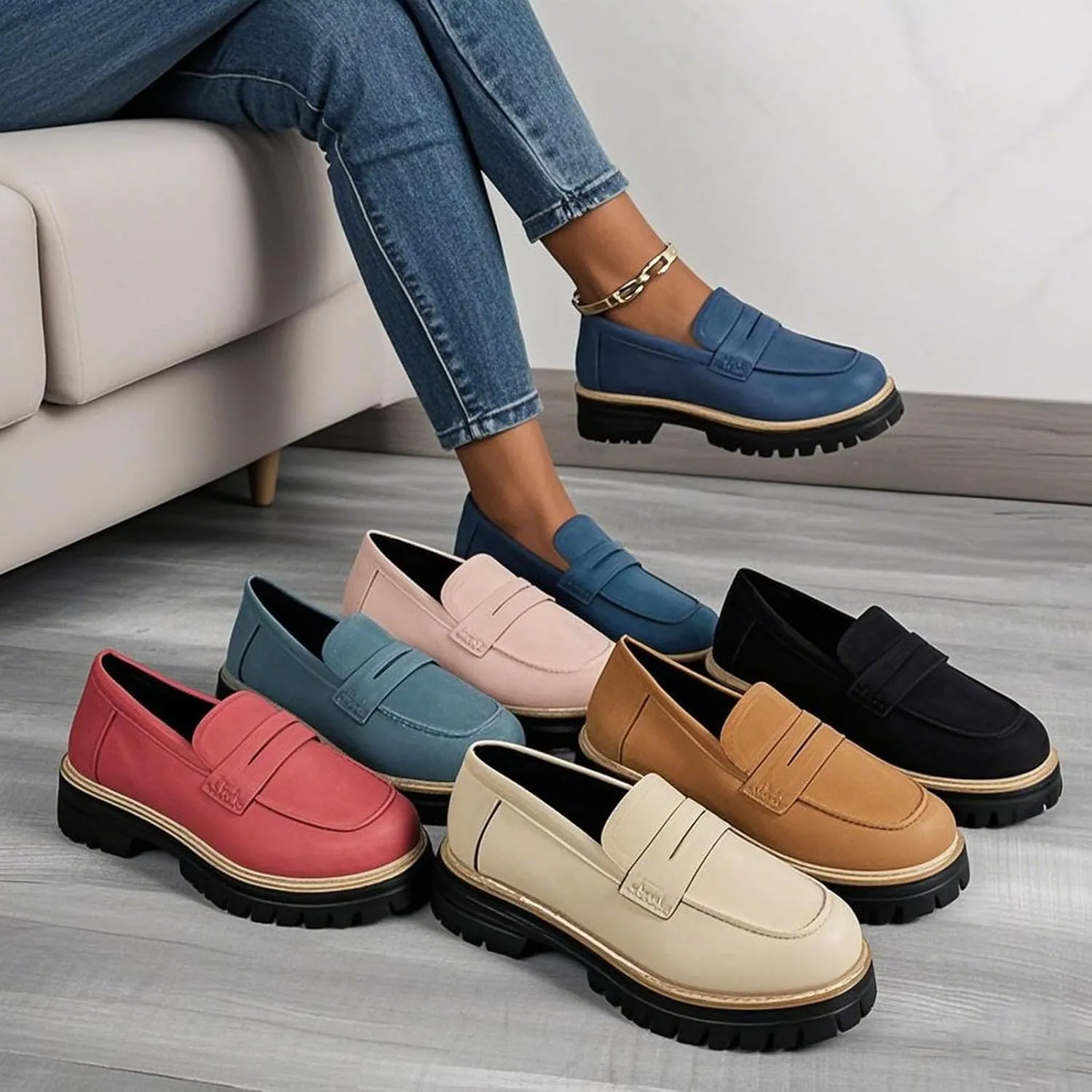 Bootara Loafers Women,Bootara Women's Plus Size Casual Retro Suede Loafers with Chunky Heel Platform,Comfort Shoes