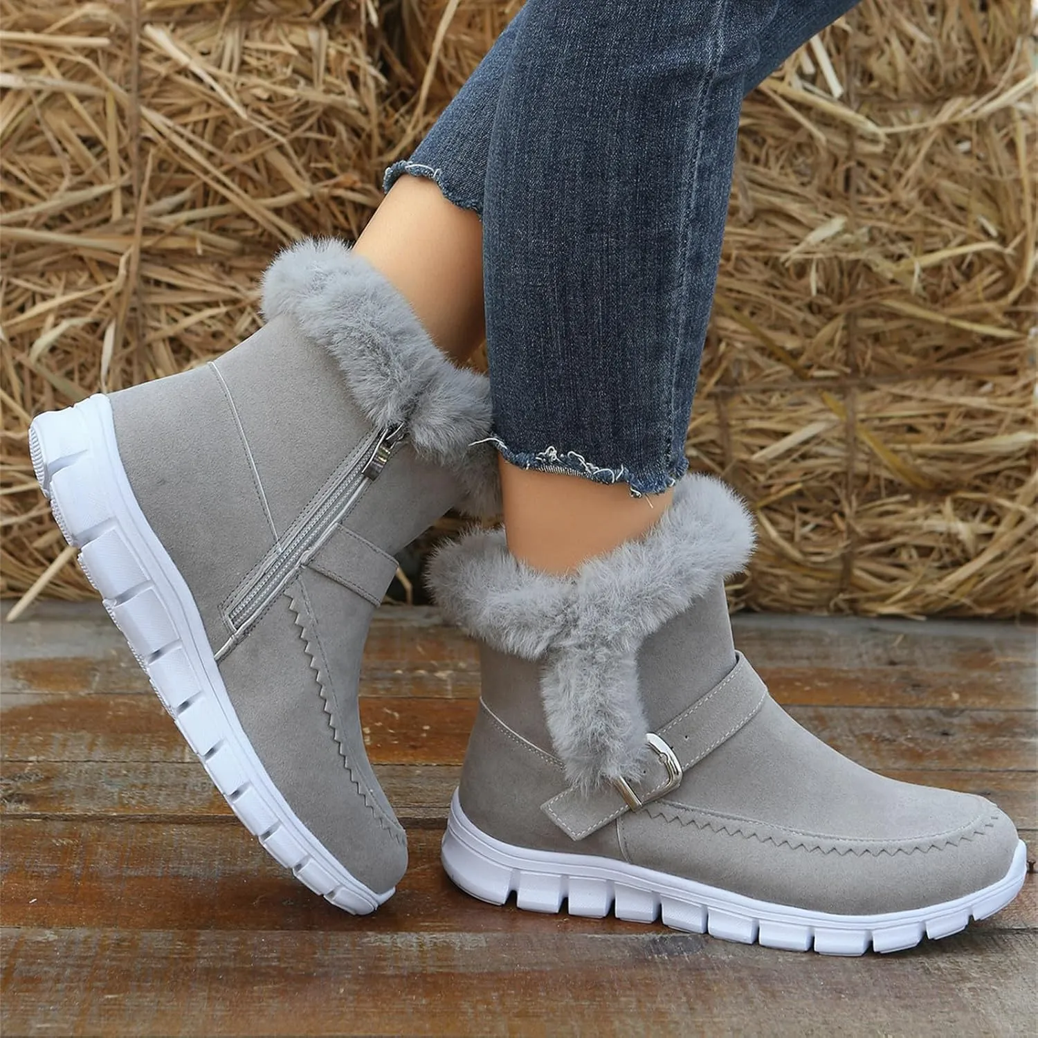 Booties For Women 2024 Snow Winter Warm Ankle Boots Slip On Outdoor Fur Lined Comfort Fashion Casual Loafers Shoes