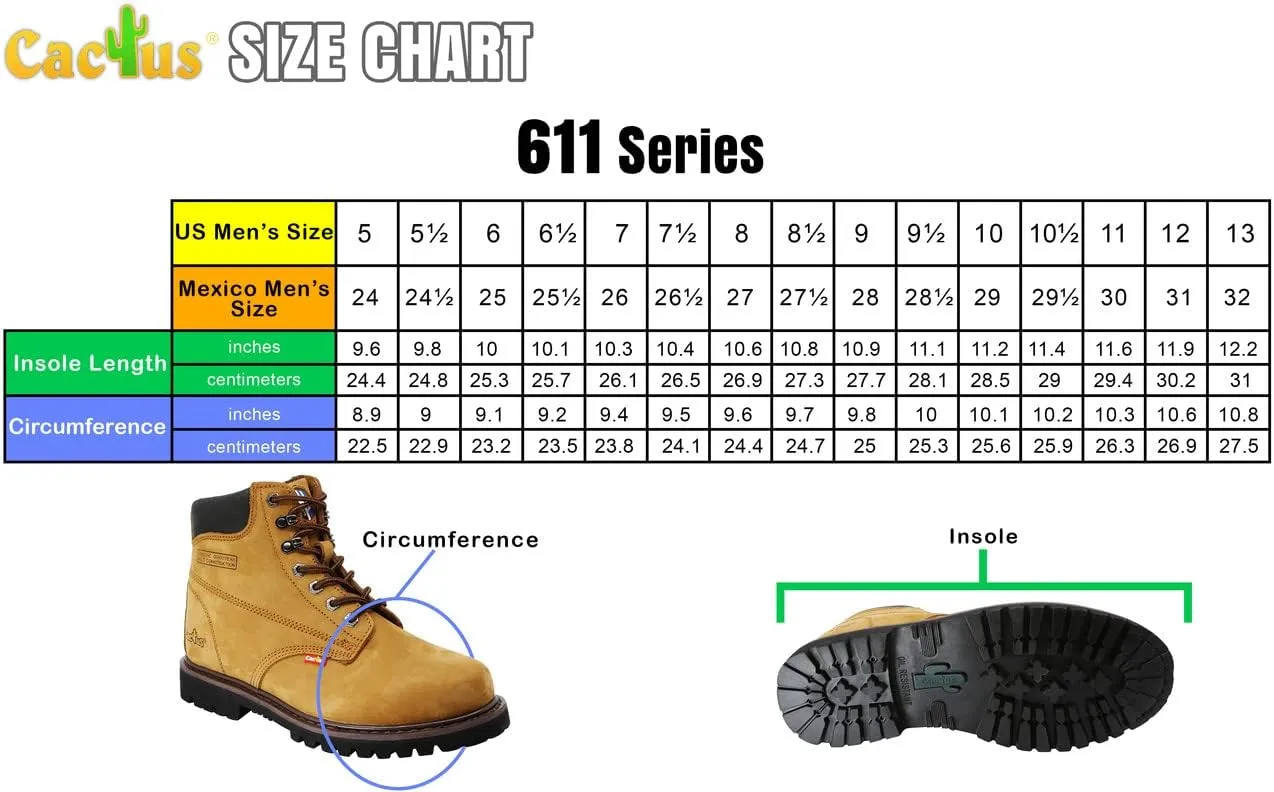 Cactus Men’s 611 Insulated Soft Toe 6” Construction Roofing Work Boots Nubuck Leather Rubber Sole Comfortable Industrial Construction Boots