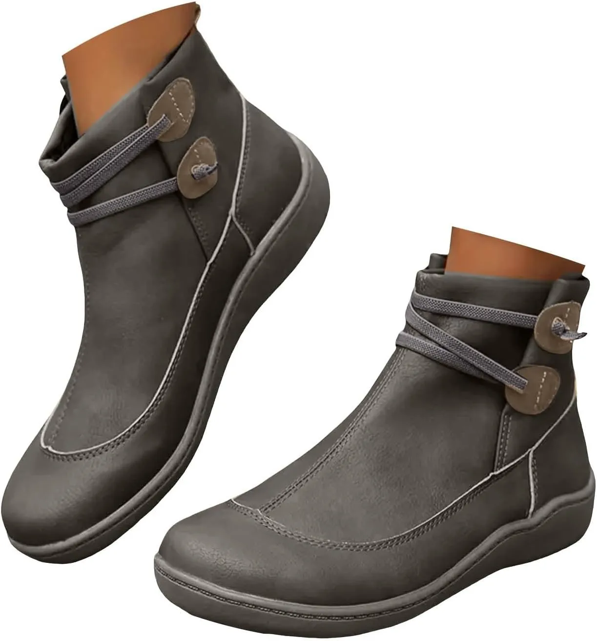 Cathalem Ankle Booties for Women, Premium Orthopedic Ankle Boots Arch Support Leather Comfortable Side Zip Wedge Booties