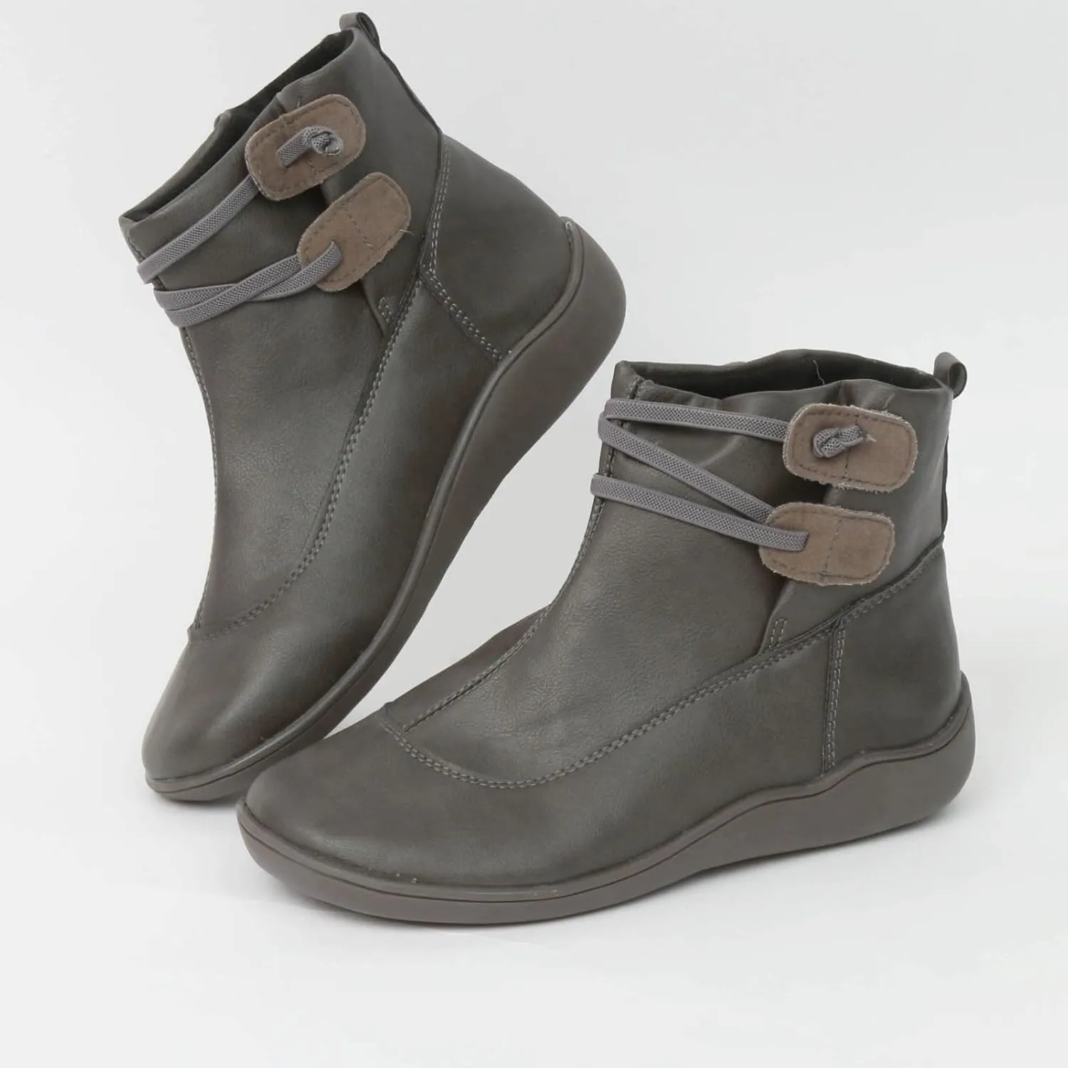 Cathalem Ankle Booties for Women, Premium Orthopedic Ankle Boots Arch Support Leather Comfortable Side Zip Wedge Booties