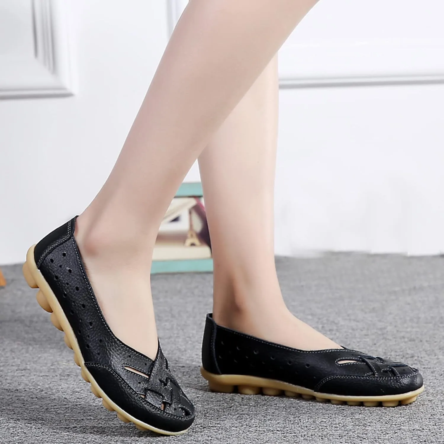 Cathalem Orthopedic Loafers for Women, Womens Casual Soft Leather Slip-on Flat Breathable Loafers, Orthopedic Shoes for Women