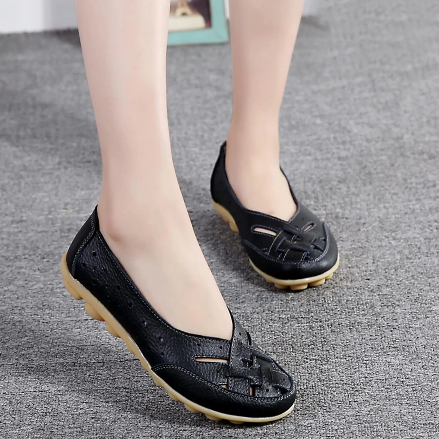 Cathalem Orthopedic Loafers for Women, Womens Casual Soft Leather Slip-on Flat Breathable Loafers, Orthopedic Shoes for Women