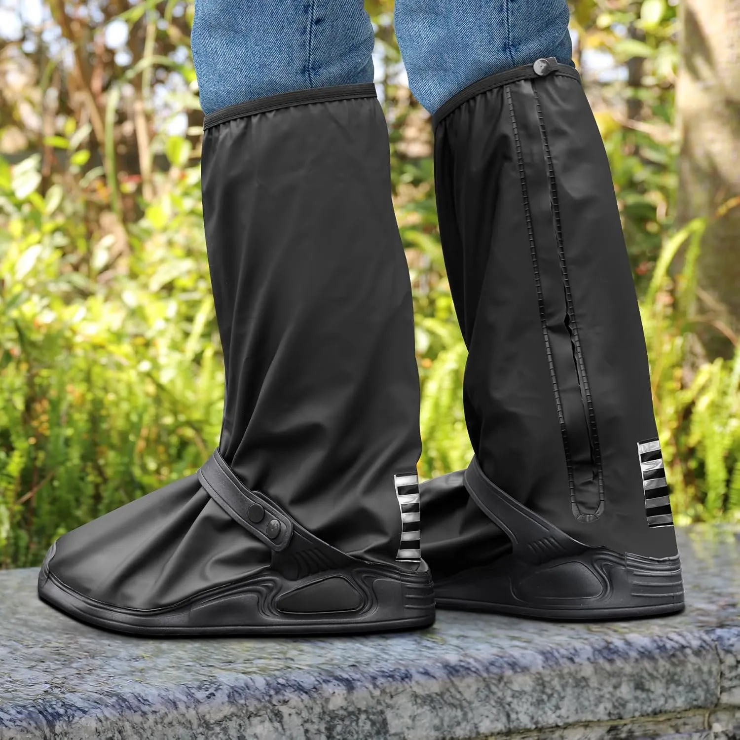 Desoto Premium Waterproof Rain Boot Shoe Cover with Zipper & Reflector, for Women & Men, Heavy Duty & Reusable
