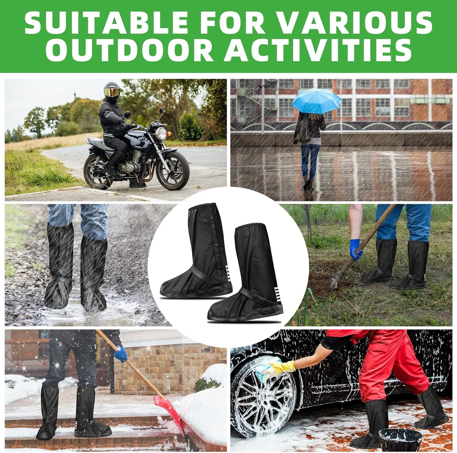 Desoto Premium Waterproof Rain Boot Shoe Cover with Zipper & Reflector, for Women & Men, Heavy Duty & Reusable