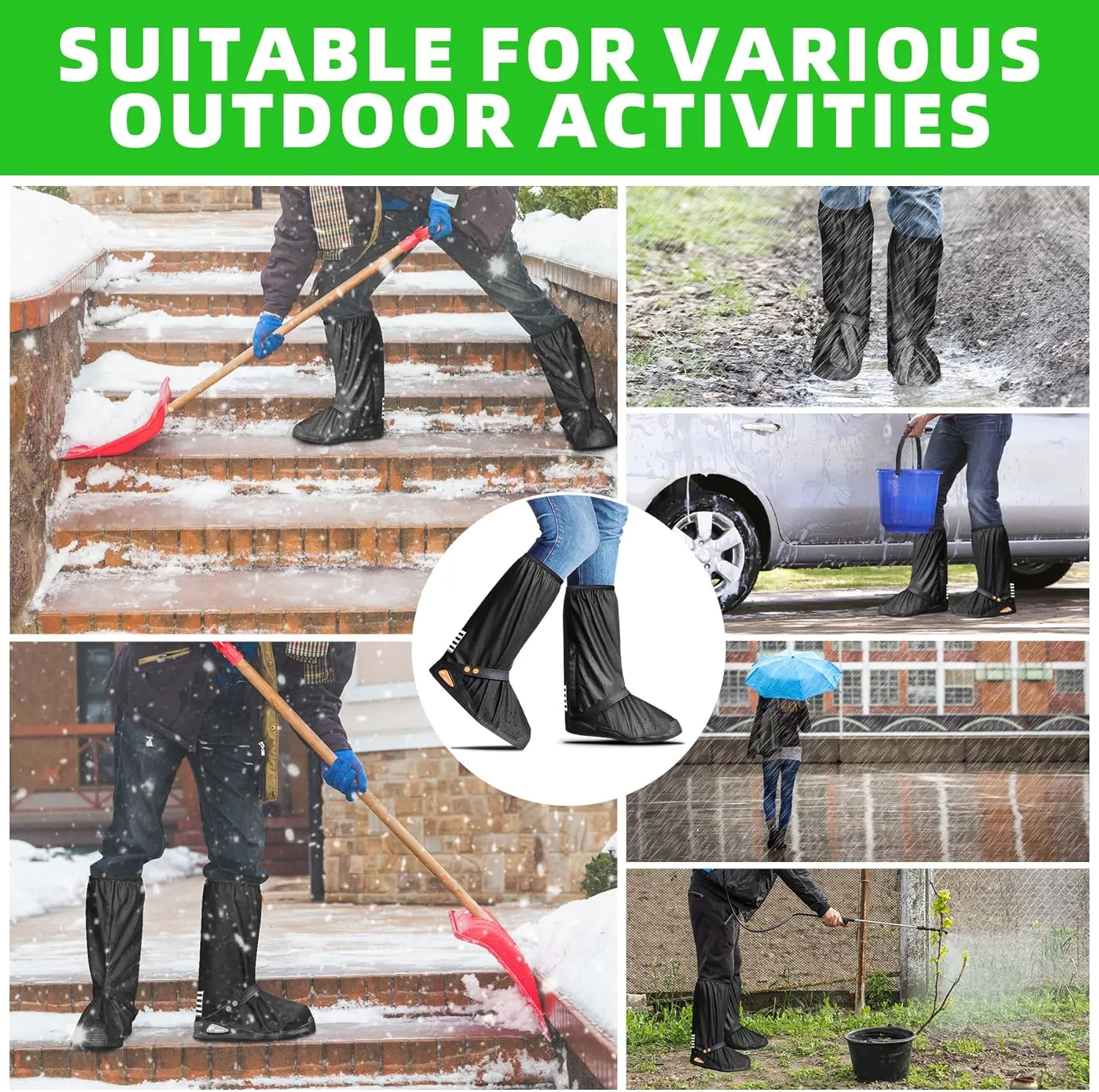 Desoto Premium Waterproof Rain Boot Shoe Cover with Zipper & Reflector, for Women & Men, Heavy Duty & Reusable