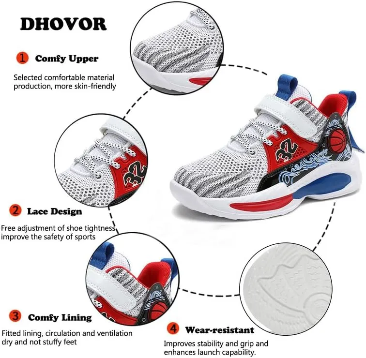 DHOVOR Kids Basketball Shoes Anti Slip Boys Girls Basketball Shoes Fashion Sneakers Basketball Trainers Comfortable Outdoor Sports Shoes for Girls (Little Kid/Big Kid)