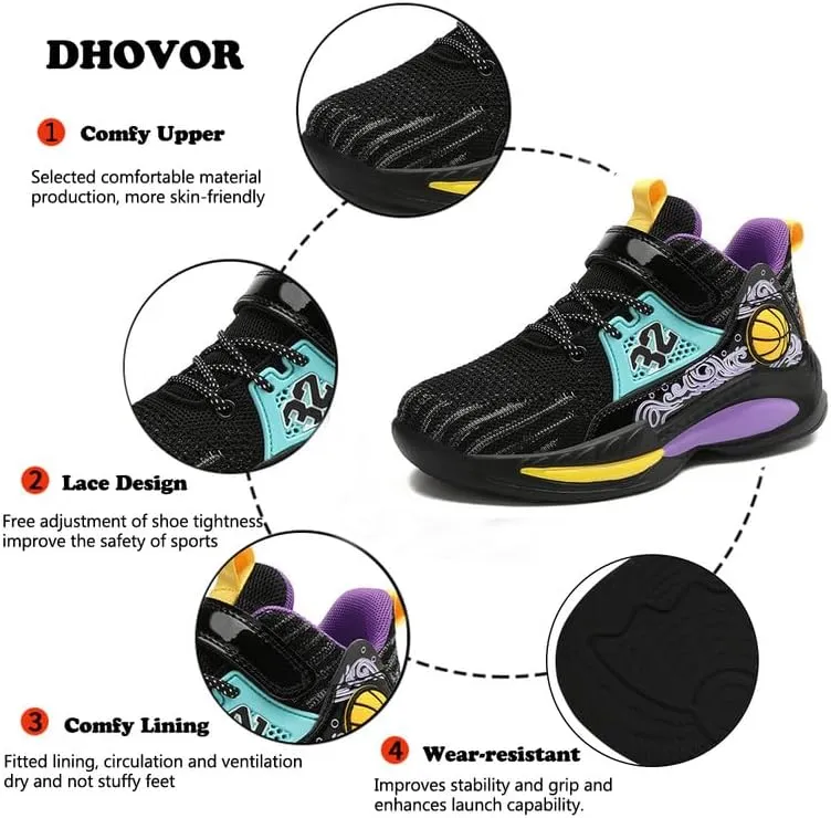 DHOVOR Kids Basketball Shoes Anti Slip Boys Girls Basketball Shoes Fashion Sneakers Basketball Trainers Comfortable Outdoor Sports Shoes for Girls (Little Kid/Big Kid)