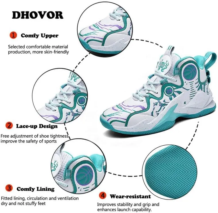 DHOVOR Mens Basketball Shoes, Teenager Fashion Basketball Sneakers, Anti-Slip Basketball Trainers Sports Shoes for Men Walking Shoes Outdoor and Indoor