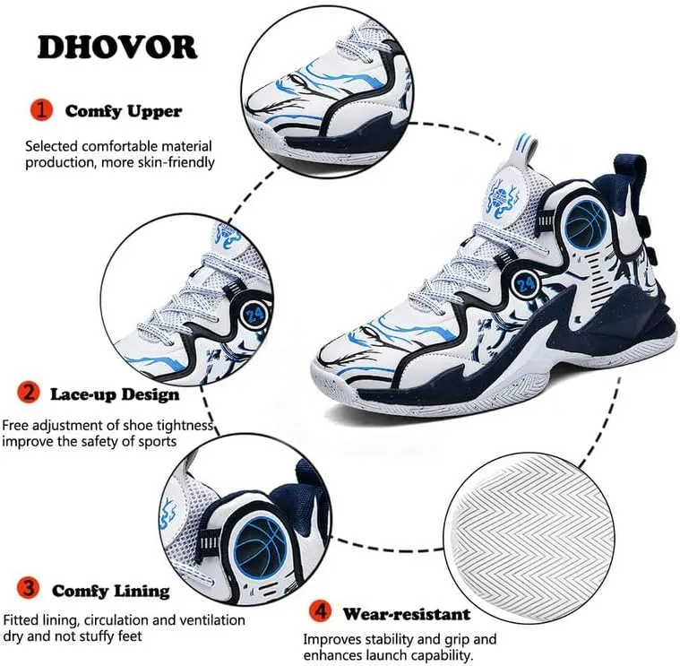 DHOVOR Mens Basketball Shoes, Teenager Fashion Basketball Sneakers, Anti-Slip Basketball Trainers Sports Shoes for Men Walking Shoes Outdoor and Indoor