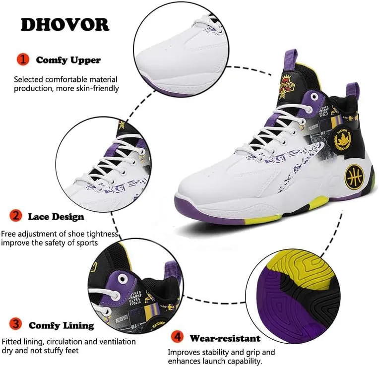DHOVOR Mens Basketball Shoes, Youth Basketball Sneakers, Anti Slip Basketball Trainers Sports Shoes for Men Indoor and Outdoor