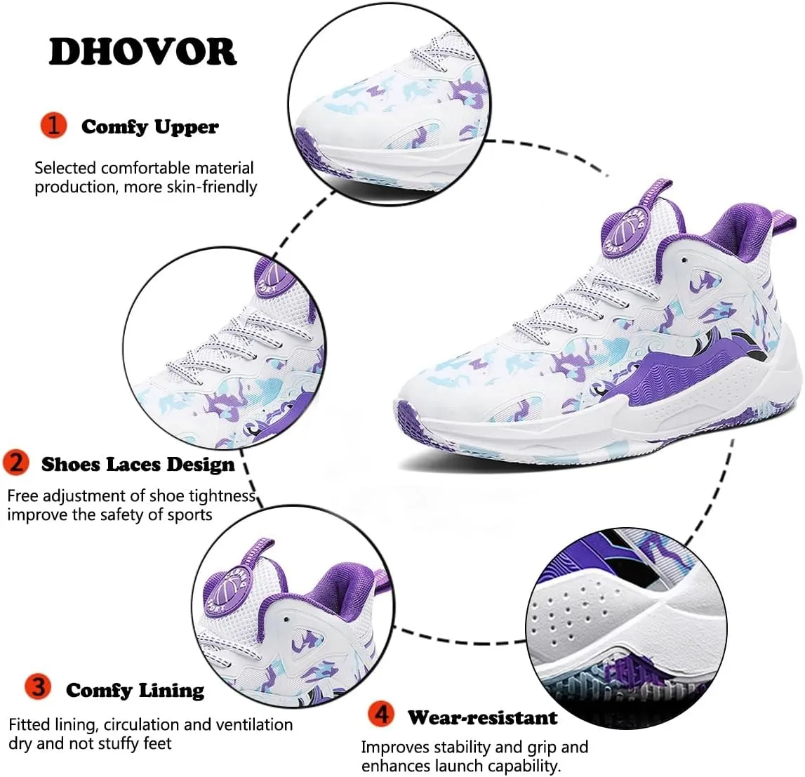 DHOVOR Womens Basketball Shoes, Teenager Fashion Basketball Sneakers, Anti-Slip Basketball Trainers Sports Shoes for Women Indoor and Outdoor
