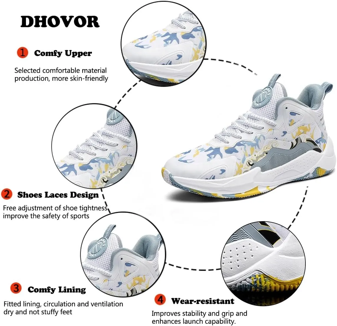 DHOVOR Womens Basketball Shoes, Teenager Fashion Basketball Sneakers, Anti-Slip Basketball Trainers Sports Shoes for Women Indoor and Outdoor