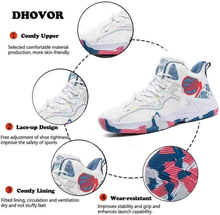DHOVOR Womens Basketball Shoes Teenager Professional Anti Slip Fashion Basketball Sneakers Girls Tennis Shoes Trainers Sports Shoes for Womens
